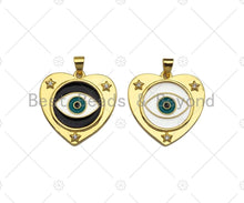 Load image into Gallery viewer, CZ Micro Pave Enamel Evil Eye On Heart Shape Pendant/Charm,Cubic Zirconia Star Charm, Necklace Bracelet Charm Pendant,25x25mm, Sku#LK217