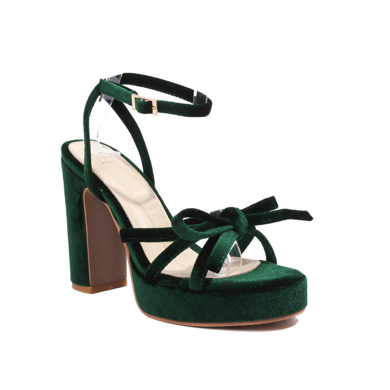 Women's French-Style Open-Toe Block Heel Sandals – Bow-Cutout Strappy Buckle Design