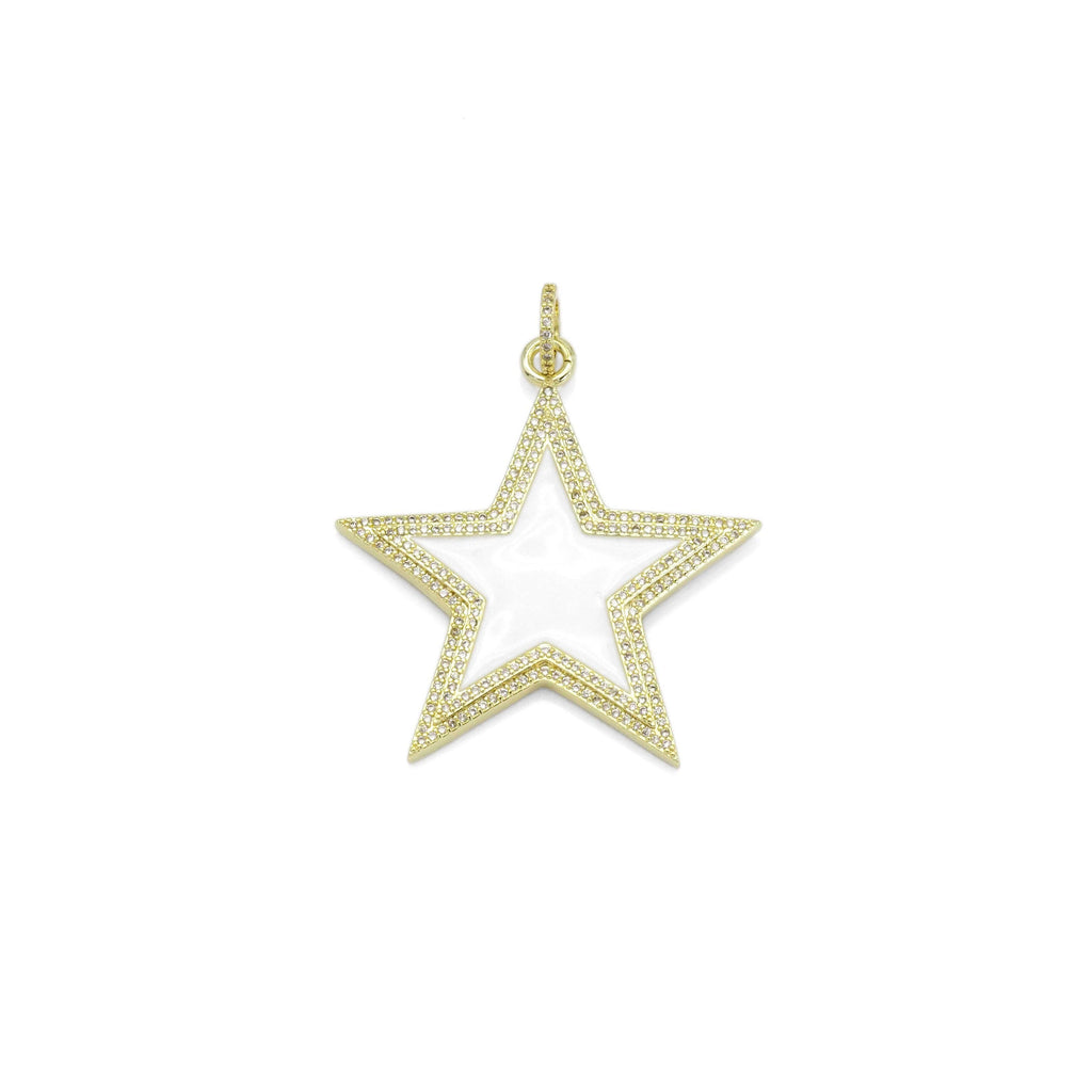 Big Clear CZ Gold White Star Pendant, Sku#ML71