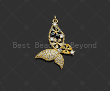 Load image into Gallery viewer, CZ Micro Pave Hollow Out Flower On Butterfly Shape Pendant/Charm,18K Dainty Gold Charm, Necklace Bracelet Charm Pendant,26x35mm,Sku#LK299