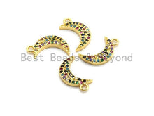 Load image into Gallery viewer, Multi-Color CZ Micro Pave Moon Pendant, Moon Shaped Pave Pendant, Gold plated, 8x14mm, Sku#B112/F757