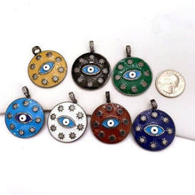 Load image into Gallery viewer, NEW Enamel Evil eye with Star Pendant,CZ Micro Pave Oil Drop Evil Eye Pendant,Blue/White/Black/Red/Yellow Enamel Jewelry,34x37mm,sku#F609