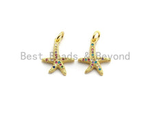 Load image into Gallery viewer, CZ Colorful Micro Pave Starfish Pendant, Starfish ar Shaped Pave Pendant, Gold plated, 13x15mm, Sku#F686