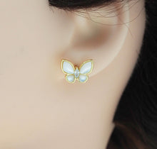 Load image into Gallery viewer, White Pearl Butterfly Stud Earrings, Sku#LD351