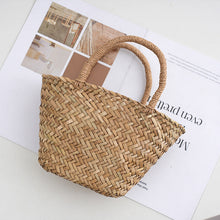 Load image into Gallery viewer, Women's Handwoven Mitsuba Grass Tote Bag – Natural Straw Weave Shell Handbag