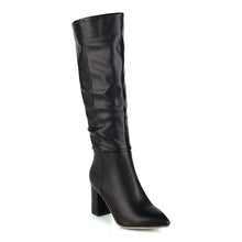 Load image into Gallery viewer, Women's Fleece-Lined Chunky Heel Mid-Calf Boots | Pointed Toe Slip-On Winter Boots