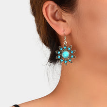 Load image into Gallery viewer, Vintage Jewelry Antique Silver Hollow out Blue Turquoise Flower Dangle Earrings