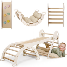 Load image into Gallery viewer, 4in1 Montessori Climbing Set: Pikler Triangle, Arch, Slide Board, and Cushion for Toddlers (1–3 Years)