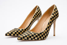 Load image into Gallery viewer, The Saks Tory Gold &amp; Black Handwoven Leather Pump Women Shoe
