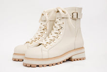 Load image into Gallery viewer, The Belgrano Cream Leather Lace-Up Ankle Women Boot With a Side Zipper