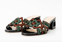Load image into Gallery viewer, The Palma Black Glitter Leather Block Heel Women Sandal