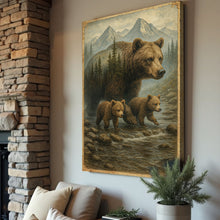 Load image into Gallery viewer, Mother Bear and Cubs Crossing Double Exposure Wall Art