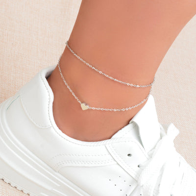 Womens Layered Chain Heart Anklet Foot Chain Beach Ankle Jewellery Bracelet Gift