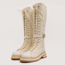 Load image into Gallery viewer, The Istinye Cream Leather Knee High Lace-Up Women Boot Limited Edition