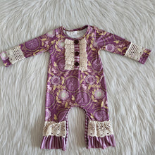 Load image into Gallery viewer, Girl Purple Print Romper