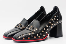 Load image into Gallery viewer, The Infanta Black Spike Leather Block Heel Pump Women Shoe