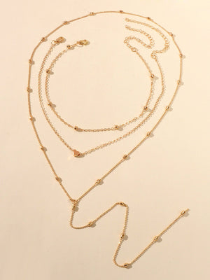 3 pcs Gold Silver Chain Multi-layer Necklace Heart Charm Necklace Ladies Jewelry