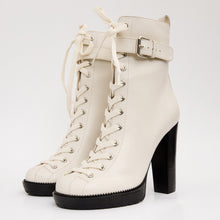 Load image into Gallery viewer, The Estrada Cream Leather Lace-Up Platform Heel Mid Calf Women Boot