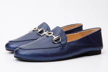 Load image into Gallery viewer, Luanda Navy Blue Leather Women Flat Shoe