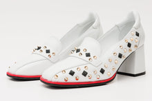 Load image into Gallery viewer, The Infanta White Spike Leather Block Heel Pump Women Shoe