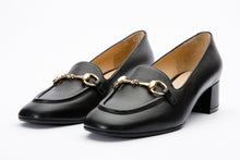 Load image into Gallery viewer, The Delhi Black Leather Block Heel Pump Women Shoe