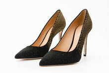 Load image into Gallery viewer, The Bago Black &amp; Gold Glitter Leather Pump Women Shoe