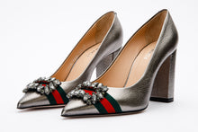 Load image into Gallery viewer, The Afega Silver Leather Block Heel Pump Women Shoe