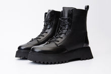 Load image into Gallery viewer, The Yildiz Black Leather Lace-Up Ankle Women  Boot With a Side Zipper