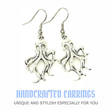 Load image into Gallery viewer, Kraken Earrings Silver Octopus Tentacle Nautical Steampunk Dangle Jewelry