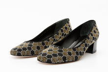 Load image into Gallery viewer, The Doha Gold &amp; Black Glitter Leather Block Pump Women Shoe