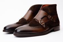 Load image into Gallery viewer, The Albus Brown Leather &amp; Suede Double Strap Monk Brogue Men Boot