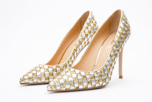 Load image into Gallery viewer, The Saks Tory Gold &amp; Silver Handwoven Leather Pump Women Shoe