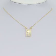 Load image into Gallery viewer, Gold Clear CZ Cross On Rectangle Charm Pendant, Sku#LK988