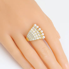 Load image into Gallery viewer, Clear CZ Gold Silver White Pearl Peacock Adjustable Ring, Sku#A186