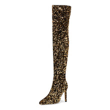 Load image into Gallery viewer, Women's Sequin Over-the-Knee Stiletto Boots – Side Zip Pointed Toe Stiletto Heels