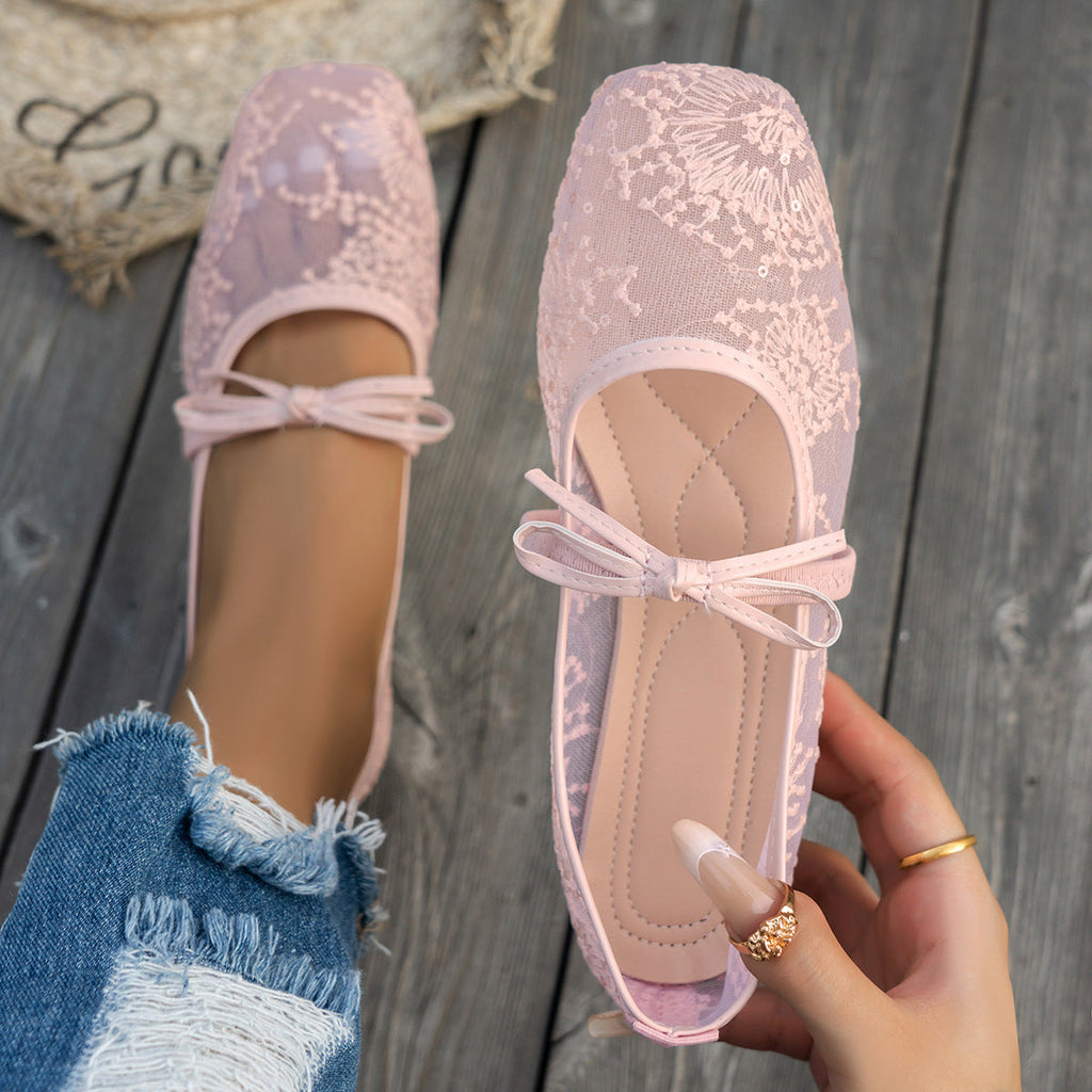 Women's Square-Toe Mesh Flats - Lightweight Slip-On Casual Shoes