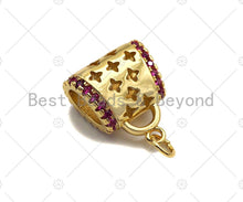 Load image into Gallery viewer, 3D Black/Fuchsia CZ Micro Pave Star Clover Handbag Shape Charm/Pendant, Purse Bag Charm, hand bag Pave Pendant, 16x17mm, Sku#LK186
