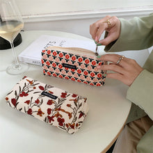 Load image into Gallery viewer, Corduroy Pencil Case Makeup Bag - Korean Style Retro Floral Canvas Pouch for Students