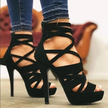 Load image into Gallery viewer, Women's Vintage High Heel Buckle Sandals | Round Toe Platform Heels | PU Leather