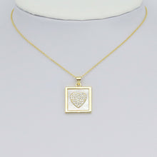 Load image into Gallery viewer, Gold Clear CZ Heart On Square Mother of Pearl Charm Pendant, Sku#LK990