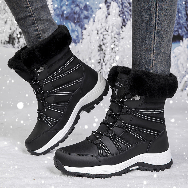Women's Warm Mid-Calf Fleece-Lined Snow Boots | Lace-Up Winter Shoes