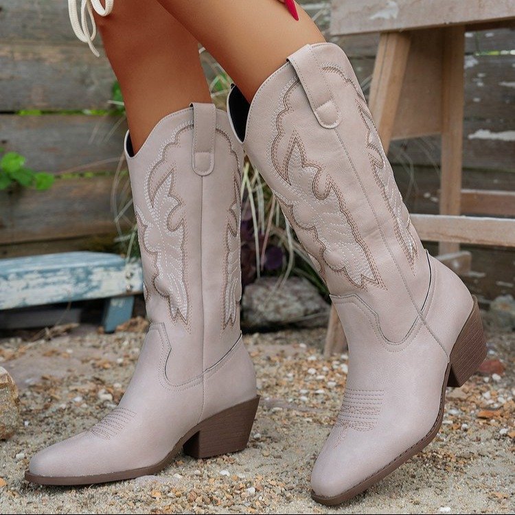 Women's Chunky Heel Boots – Hollow-Out High-Top Boots in Multiple Colors