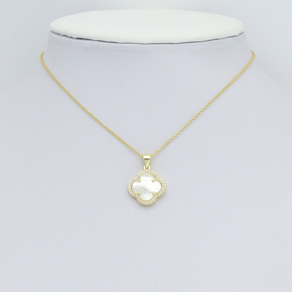 Clear CZ Double sided Mother of Pearl Gold flower Charm Pendant,Sku#LX881