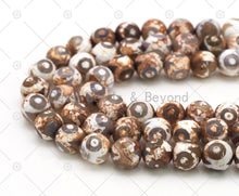 Load image into Gallery viewer, Brown Evil Eye Tibetan Agate 10mm Round Smooth Beads, Sku#U1192