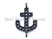 Load image into Gallery viewer, CZ Black Micro Pave Anchor Connector, Cubic Zirconia Anchor Arrow Connector, Men's Jewelry Findings, 14x23mm,1pc/2pcs/4pcs, sku#M101