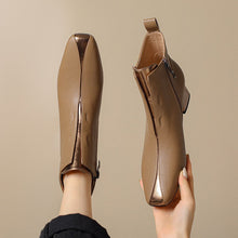Load image into Gallery viewer, Women's Retro Square-Toe Sheepskin Ankle Boots | Chunky Heel Side-Zip