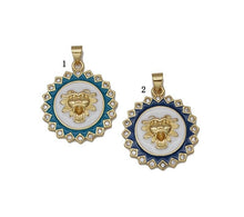 Load image into Gallery viewer, Gold CZ Enamel Medalion Lion Head On Round Charm, Sku#LK722