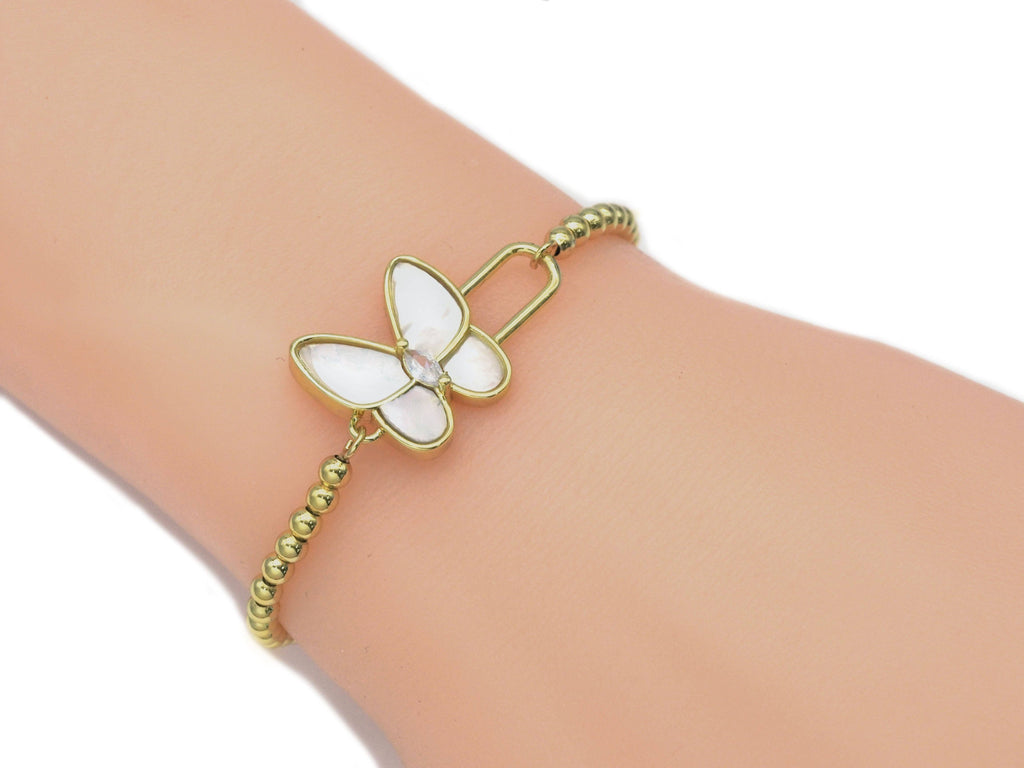 Gold CZ MOP/Turquoise Butterfly Charm, Sku#L697