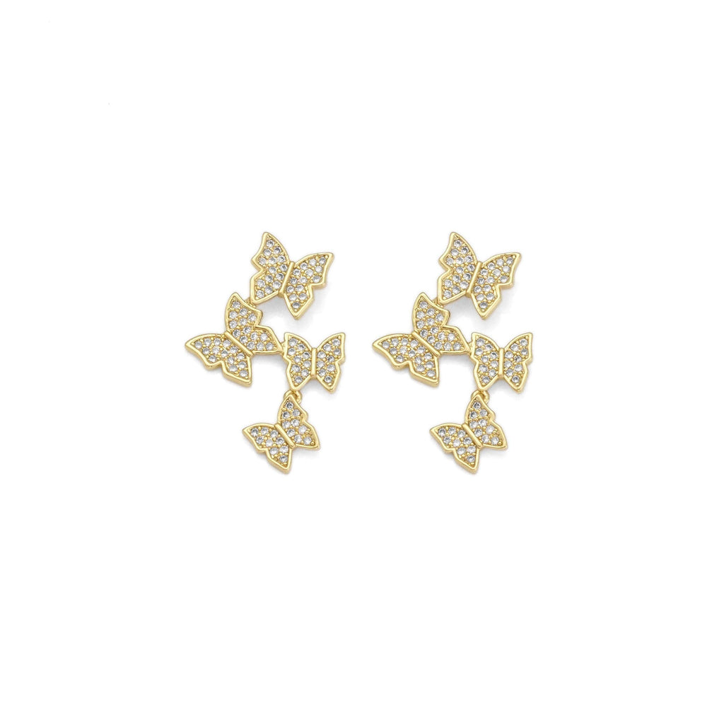 Gold Clear CZ Four Butterflies Charm, Sku#LD425