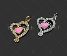 Load image into Gallery viewer, CZ Micro Pave Pink Enamel Mom Heart Shape Pendant, Sku#L500
